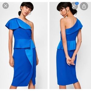 NWT Ted Baker Pana One Shoulder Peplum Dress